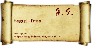 Hegyi Irma névjegykártya